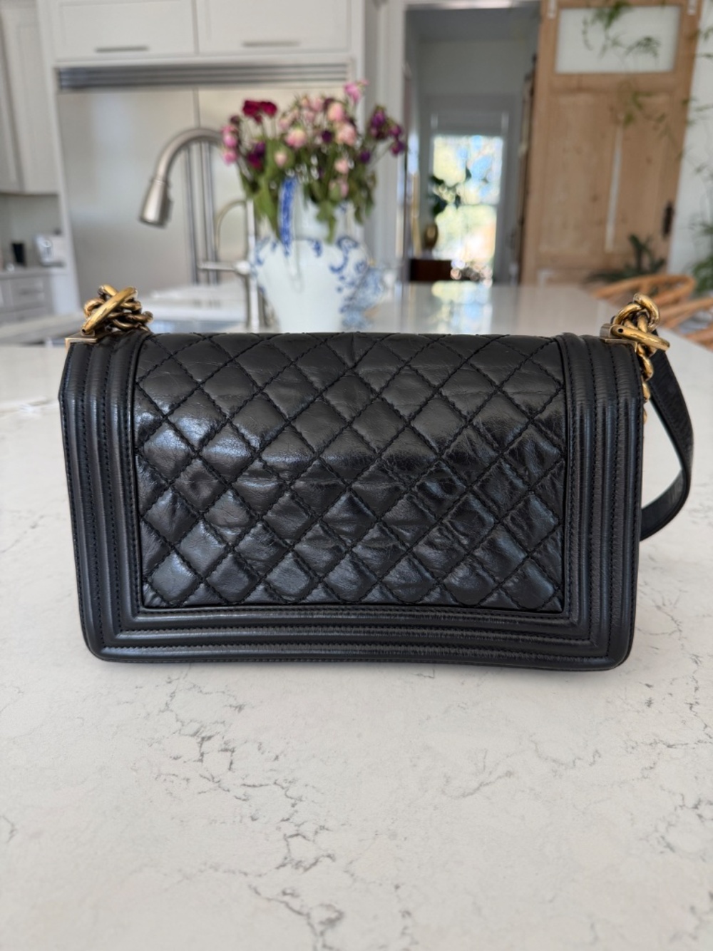 Chanel Small Boy Bag Black Quilted Calfskin Antique Gold Hardware Crossbody - Picture 6 of 16